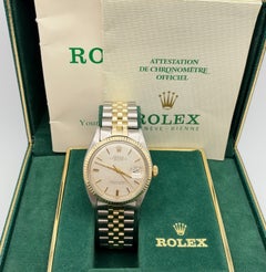 Vintage Rolex Datejust 1601 36mm Linen Pie Pan Dial 14K Gold Steel Box Paper