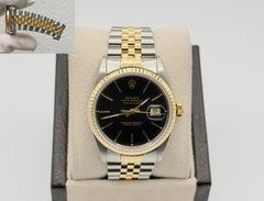 Rolex Datejust 16233 36mm Factory Black Dial 18k Yellow Gold Stainless Steel