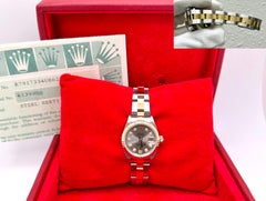 Rolex Ladies Datejust 79173 Steel Serti Diamond Dial 18k Gold Steel Box Paper