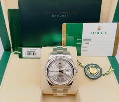 Rolex Datejust II 116334 41mm Silver Dial 18k White Gold Bezel Steel Box Paper
