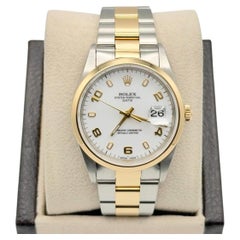 Rolex Date 15203 34mm White Arabic Dial 18k Yellow Gold Stainless Steel