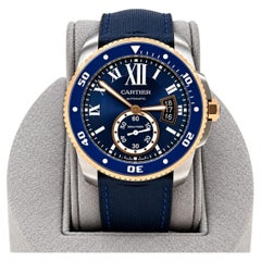 Cartier Calibre Diver W2CA0008 3729 42mm Blue Dial 18k Rose Gold Stainless Steel