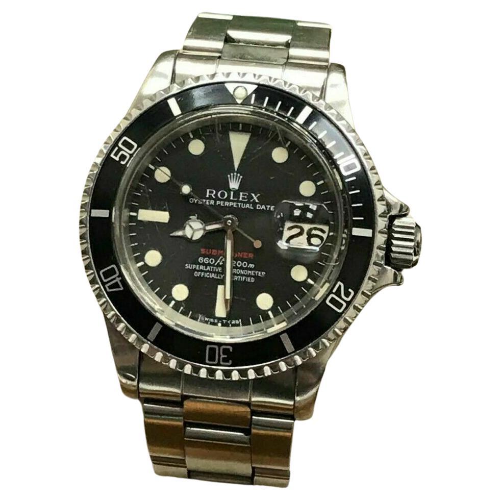 Vintage Red Rolex Submariner 1680 Original Dial Complete Box & Papers, 1970 For Sale