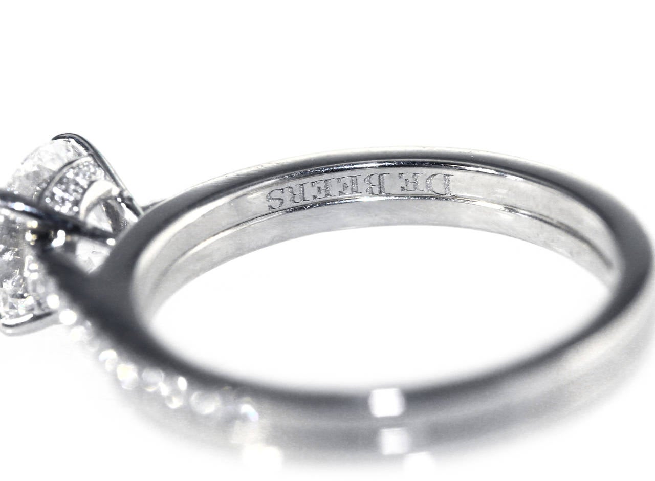 DeBeers Diamond Platinum Engagement Ring For Sale 3