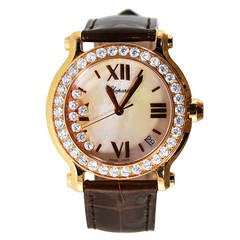 Chopard Lady's Rose Gold and Diamond Happy Sport Wristwatch with Date