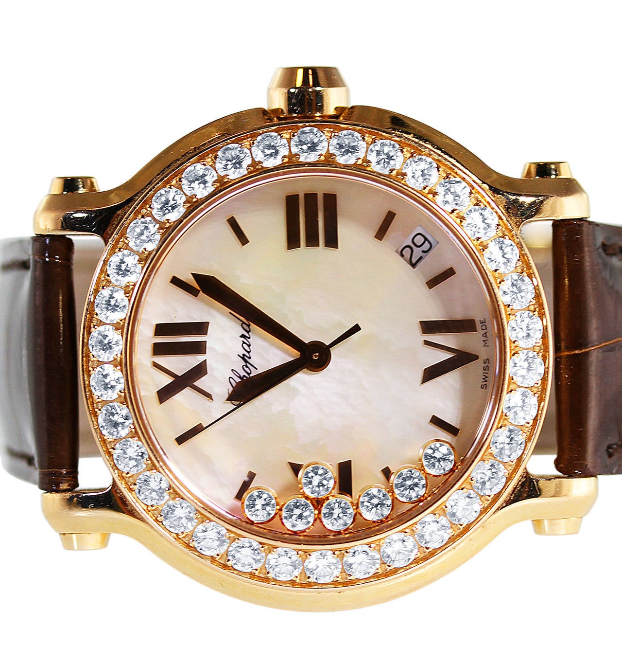 Chopard Lady's Rose Gold and Diamond Happy Sport Wristwatch with Date