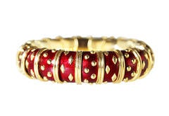 Schlumberger Paris Red Paillonne Enamel Gold Bangle Bracelet