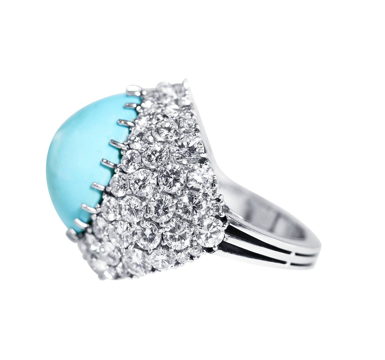 Turquoise Cabochon Diamond Gold Ring In Excellent Condition In Atlanta, GA
