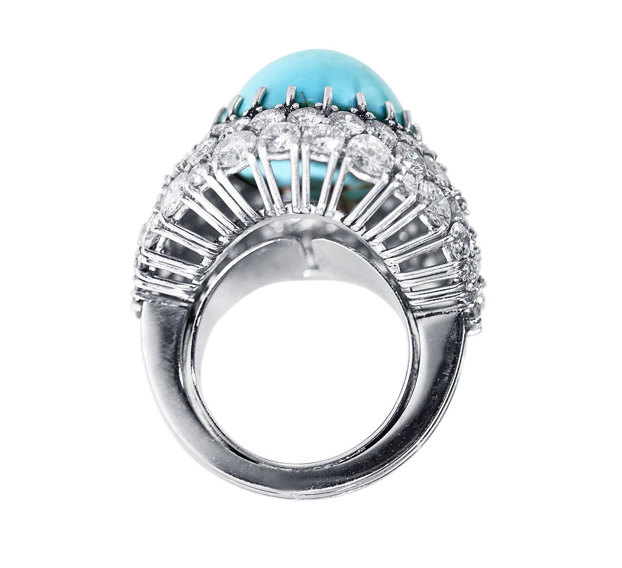 Turquoise Cabochon Diamond Gold Ring 1