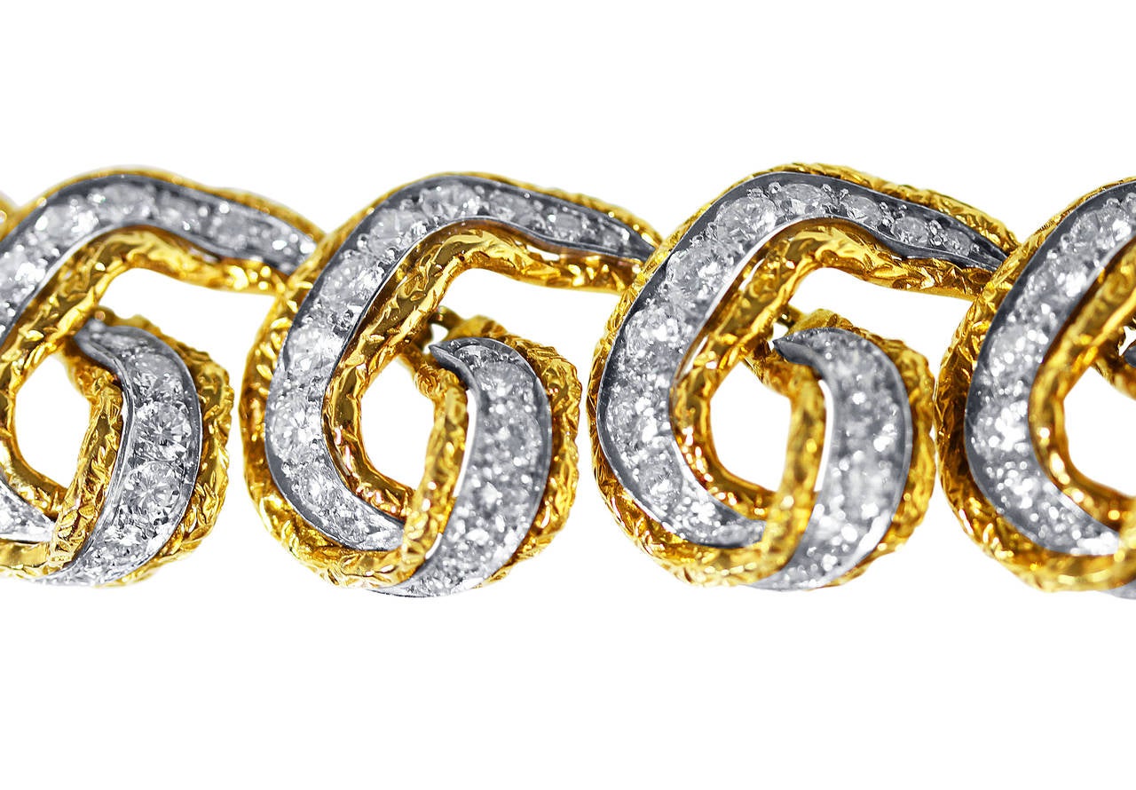 Modern 1970s French Diamond Gold Platinum Link Necklace
