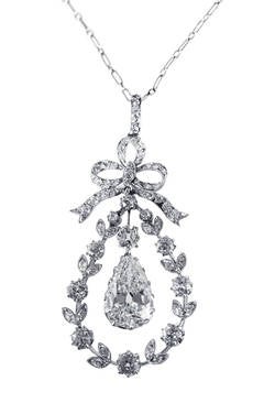 Edwardian Diamond Platinum Pear Shaped Pendant Necklace