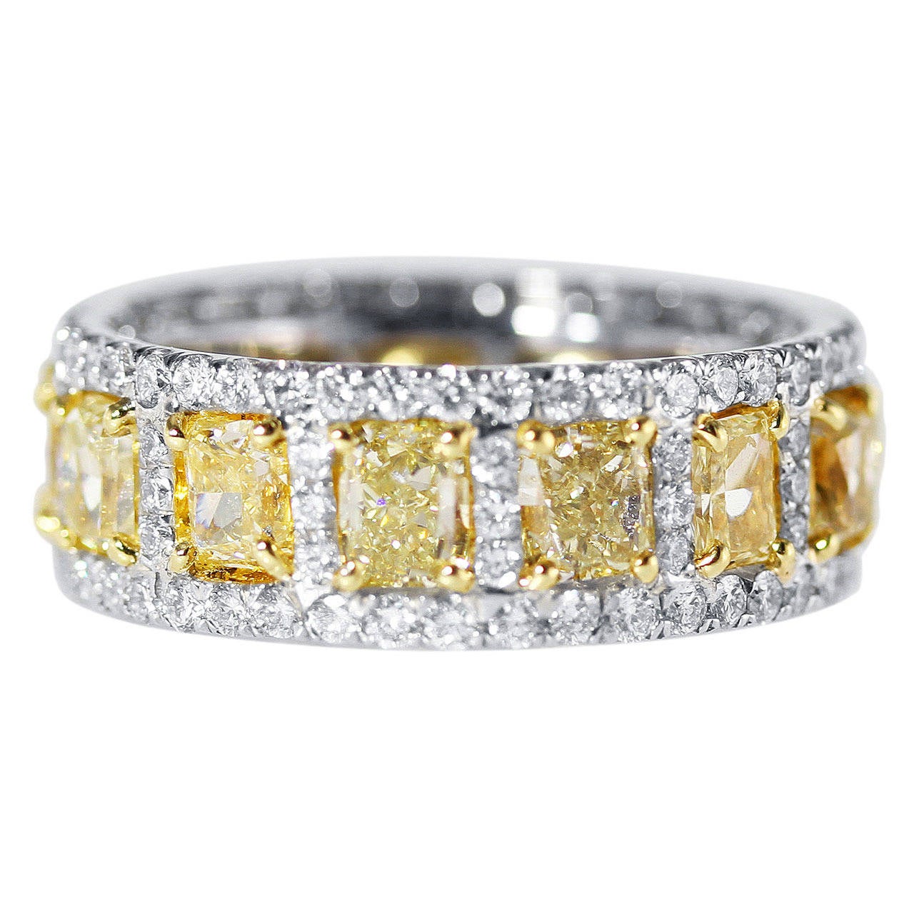 Fancy Yellow and Near Colorless Diamond Gold Platinum Band Ring