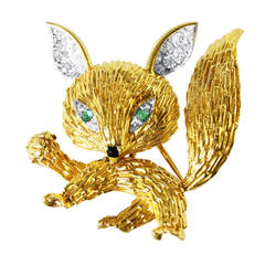 1960s Boucheron Emerald Diamond Gold Fox Pin