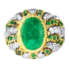 1970s Buccellati Emerald Diamond Gold Ring