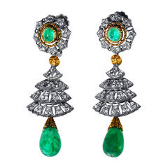 Buccellati Early Emerald Diamond Silver Gold Pendant Earrings