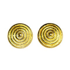Large Lalaounis Yellow Gold Disc Earclips
