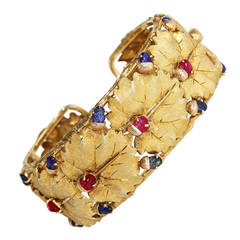 1960s Buccellati Sapphire Ruby Gold Cuff Bracelet