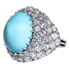 Turquoise Cabochon Diamond Gold Ring