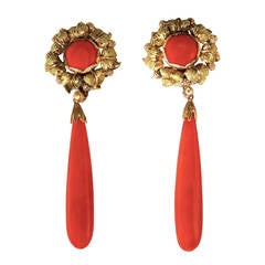 Rare 1960s Buccellati Red Coral Gold Pendant Earclips 2