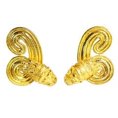 Vintage Lalaounis Yellow Gold Lion Head Earclips