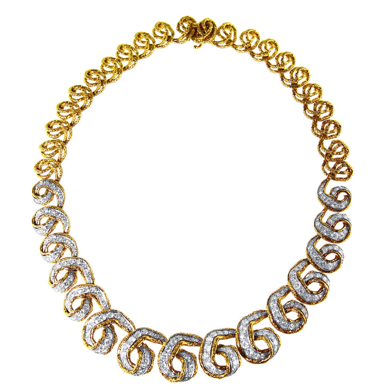 1970s French Diamond Gold Platinum Link Necklace