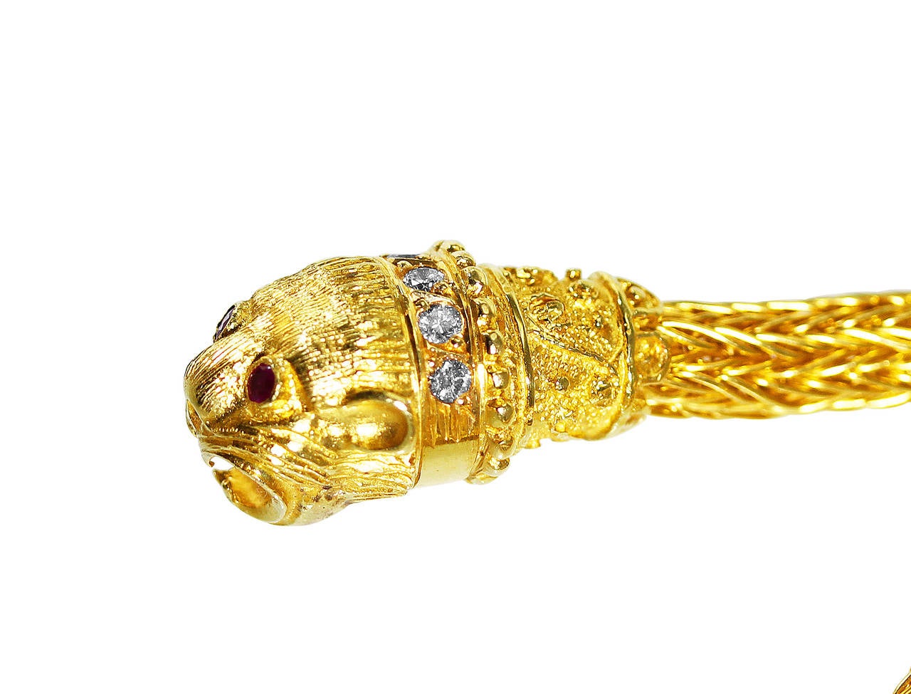 Women's Lalaounis Ruby Diamond Gold Lion's Head Necklace