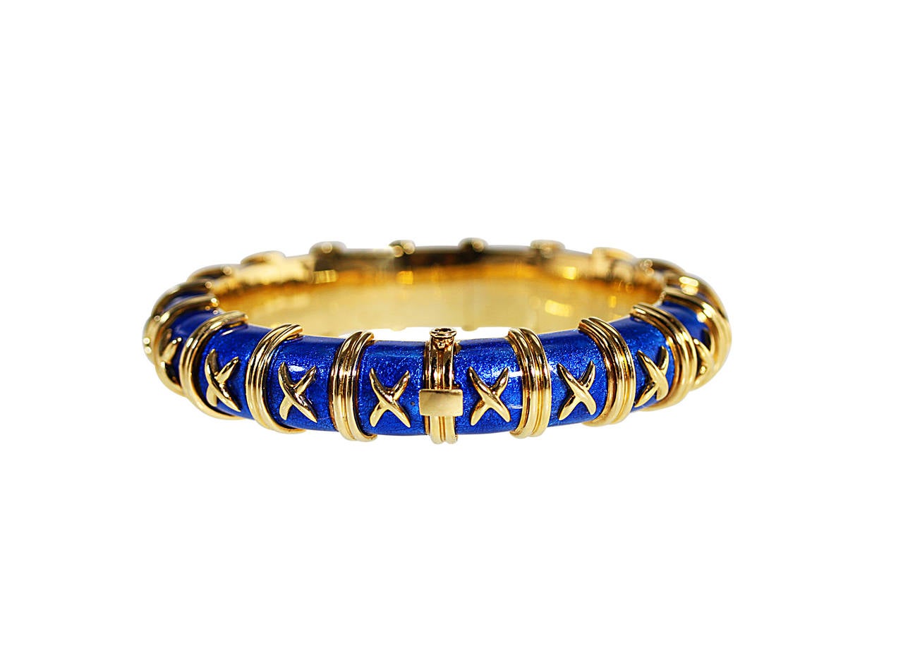Tiffany & Co. Schlumberger Blue Paillonne Enamel Gold Croisillon Bangle Bracelet