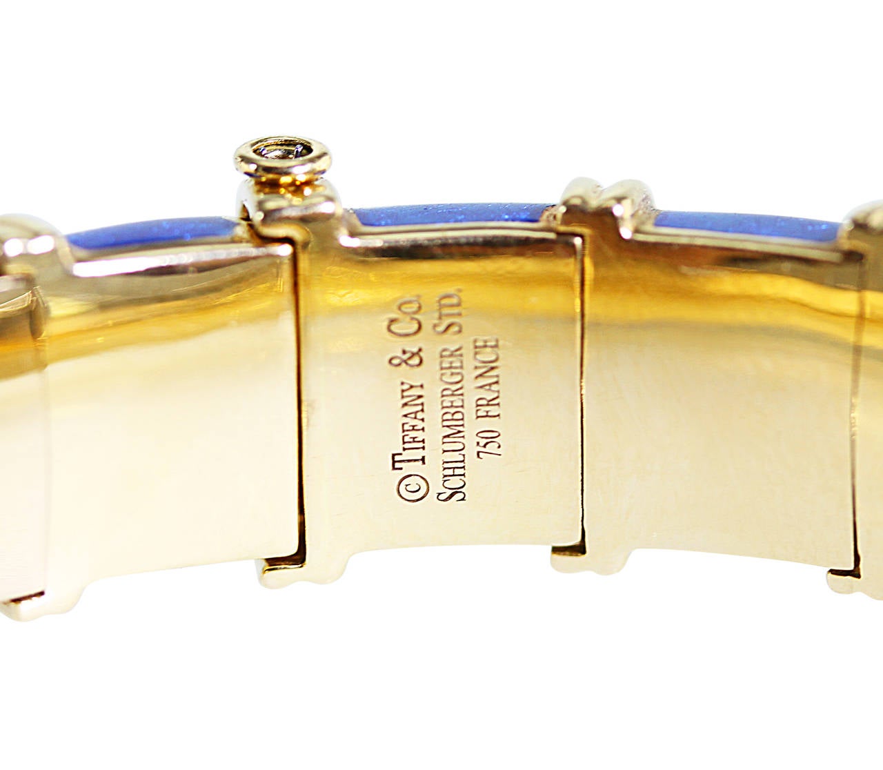 Women's Tiffany & Co. Schlumberger Blue Paillonne Enamel Gold Croisillon Bangle Bracelet