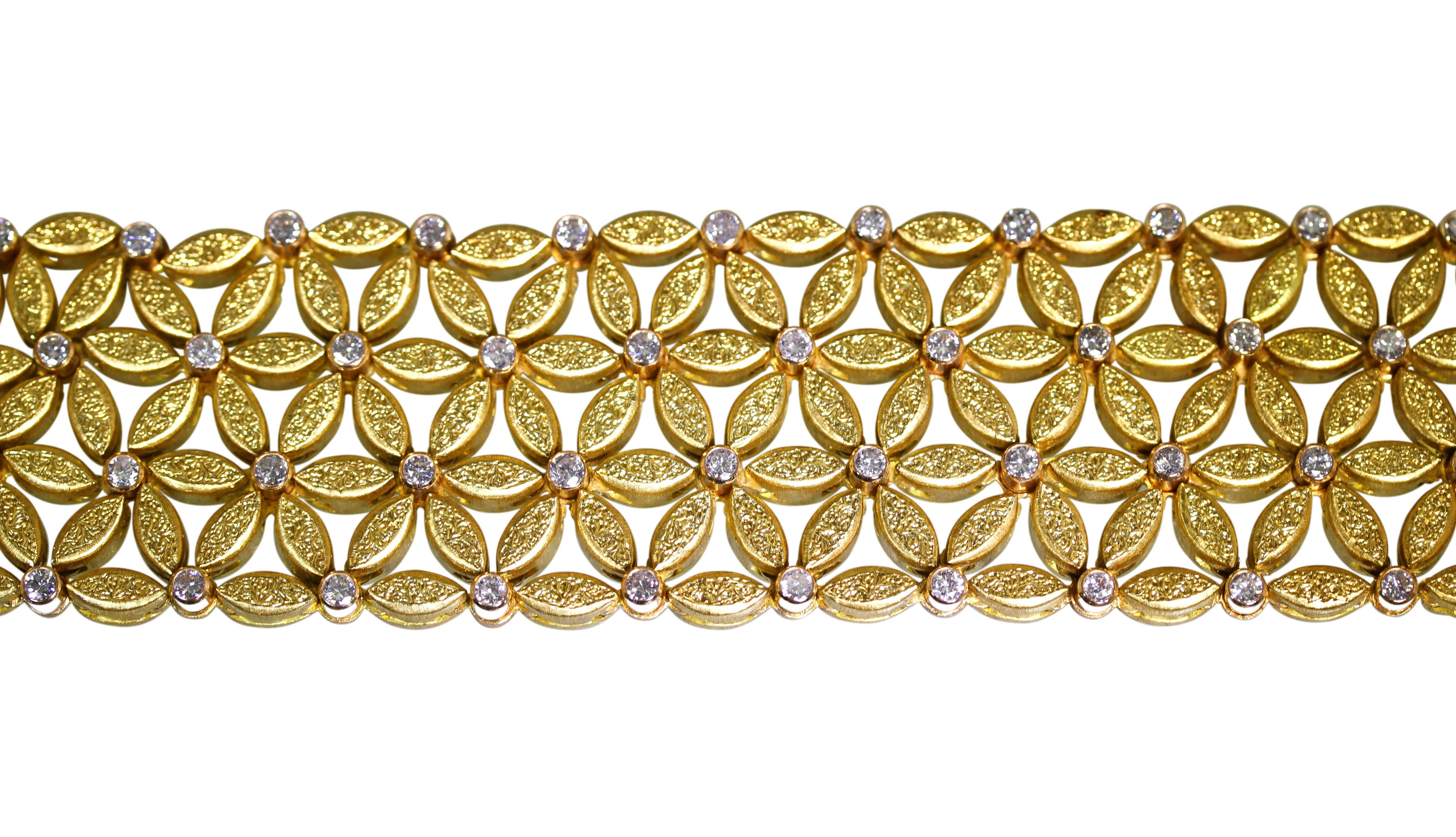 Buccellati Diamond Gold Wide Link Bracelet 1