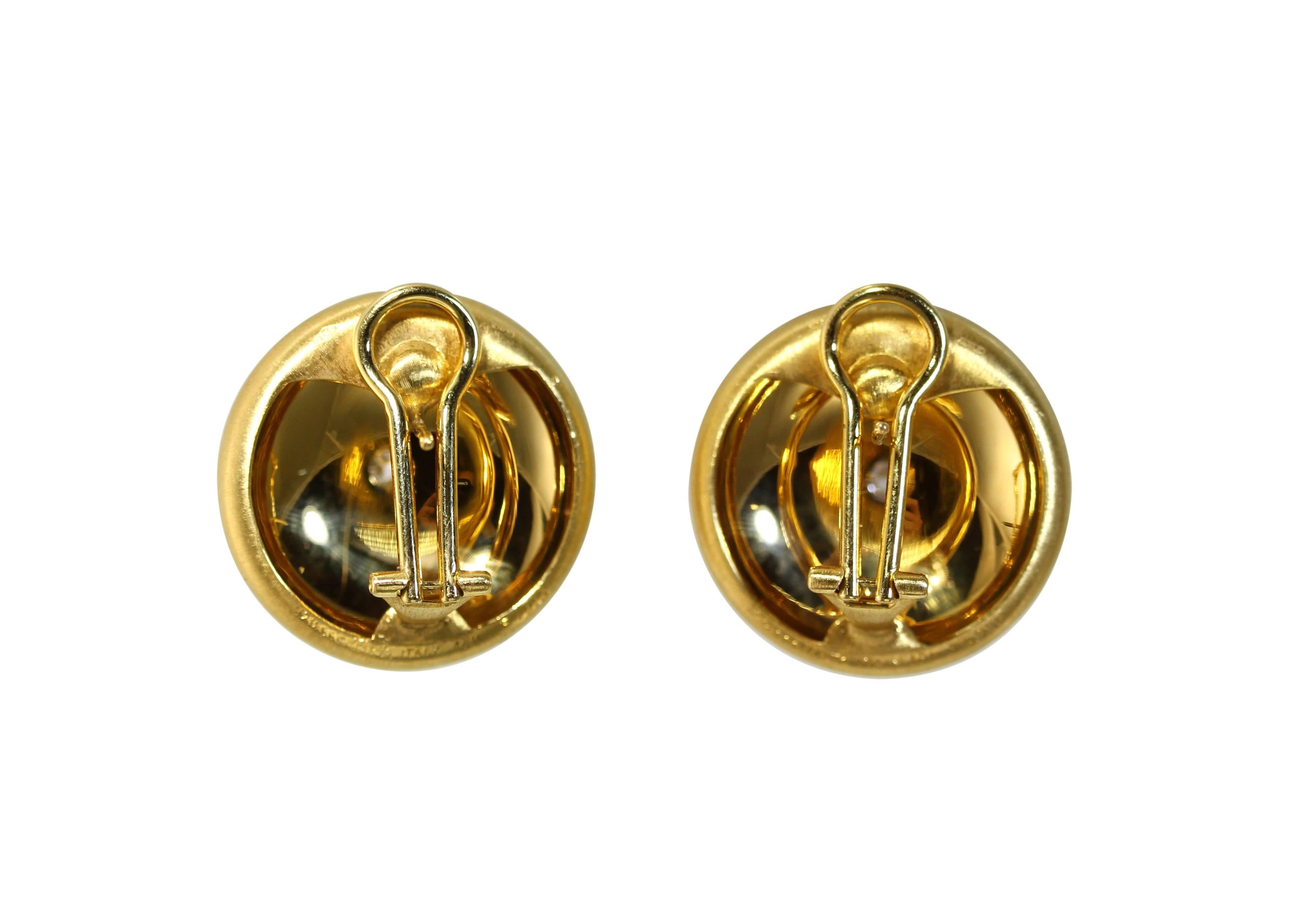 Buccellati Diamond Two Color Gold Button Earclips In Excellent Condition In Atlanta, GA