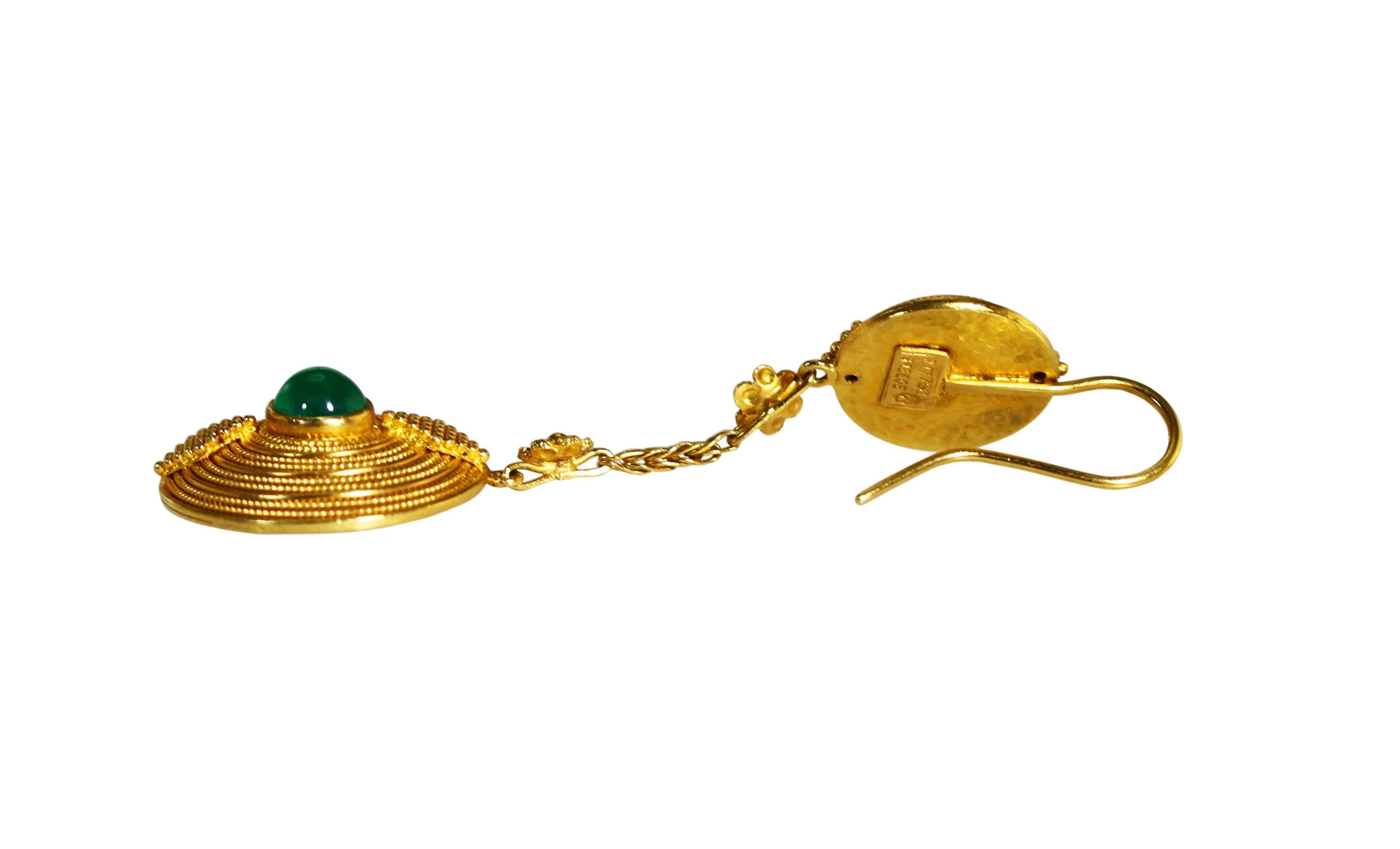Women's or Men's Lalaounis Cabochon Emerald Gold Pendant Earrings