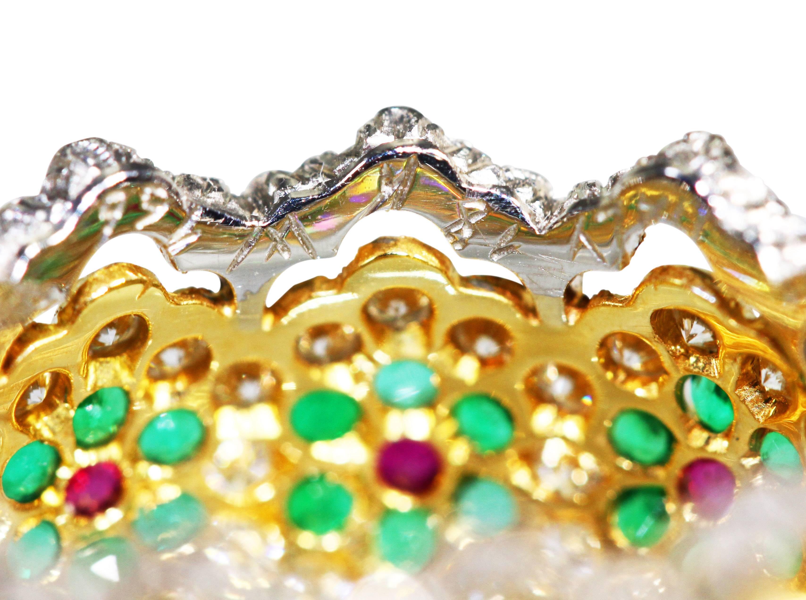 Buccellati Limited Edition Emerald Ruby Diamond Gold Band Ring 1