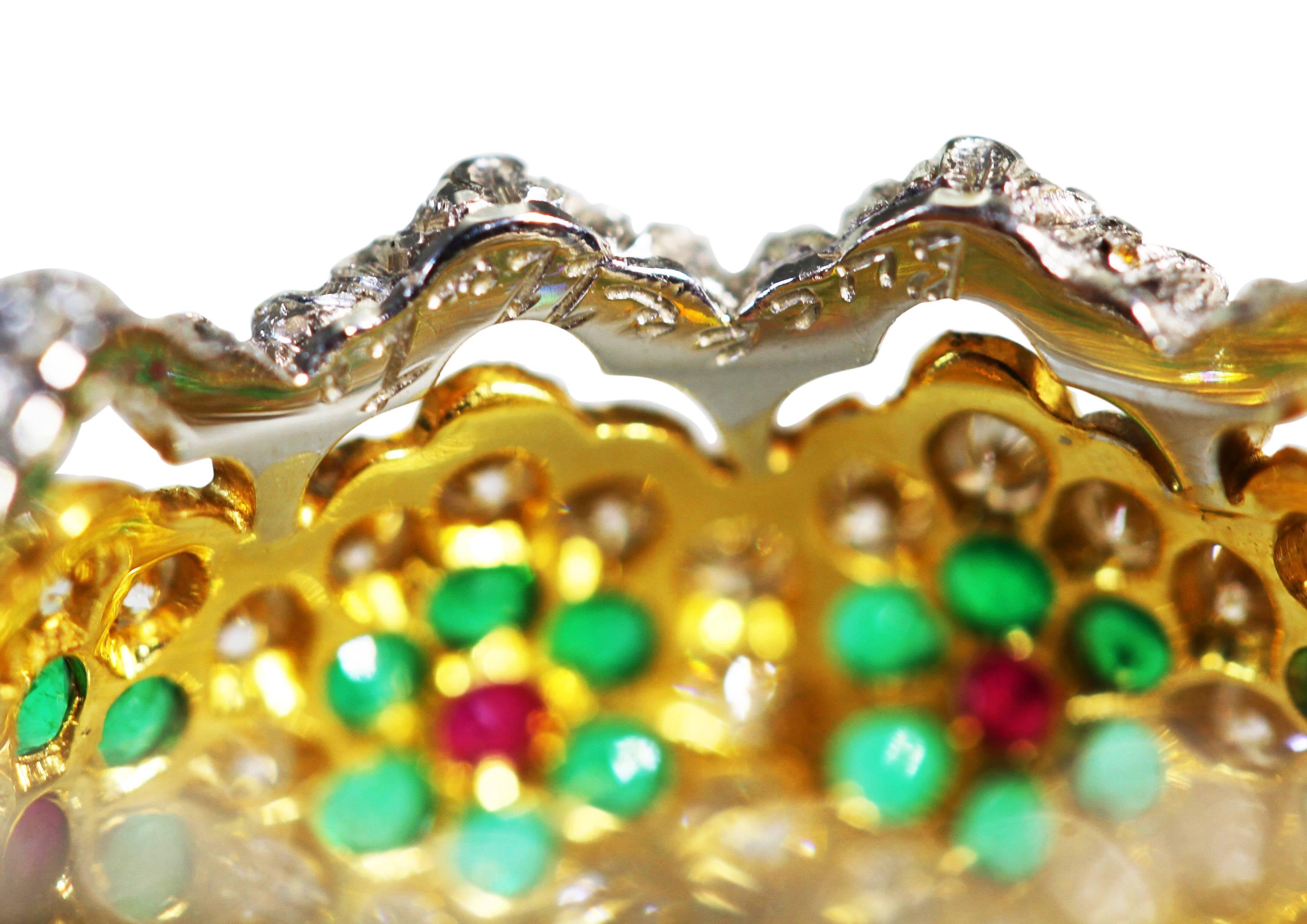 Women's Buccellati Limited Edition Emerald Ruby Diamond Gold Band Ring
