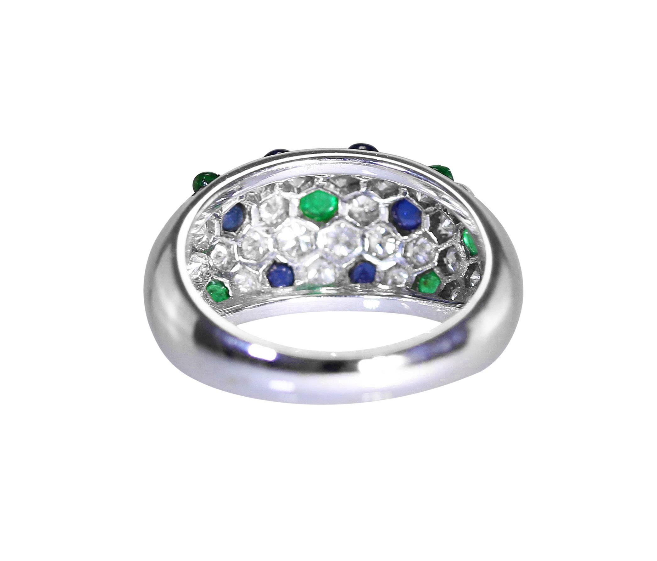Women's or Men's Cartier Emerald Sapphire Diamond Gold Ring