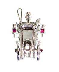 1940s Mellerio Ruby Sapphire Gold Stagecoach Brooch
