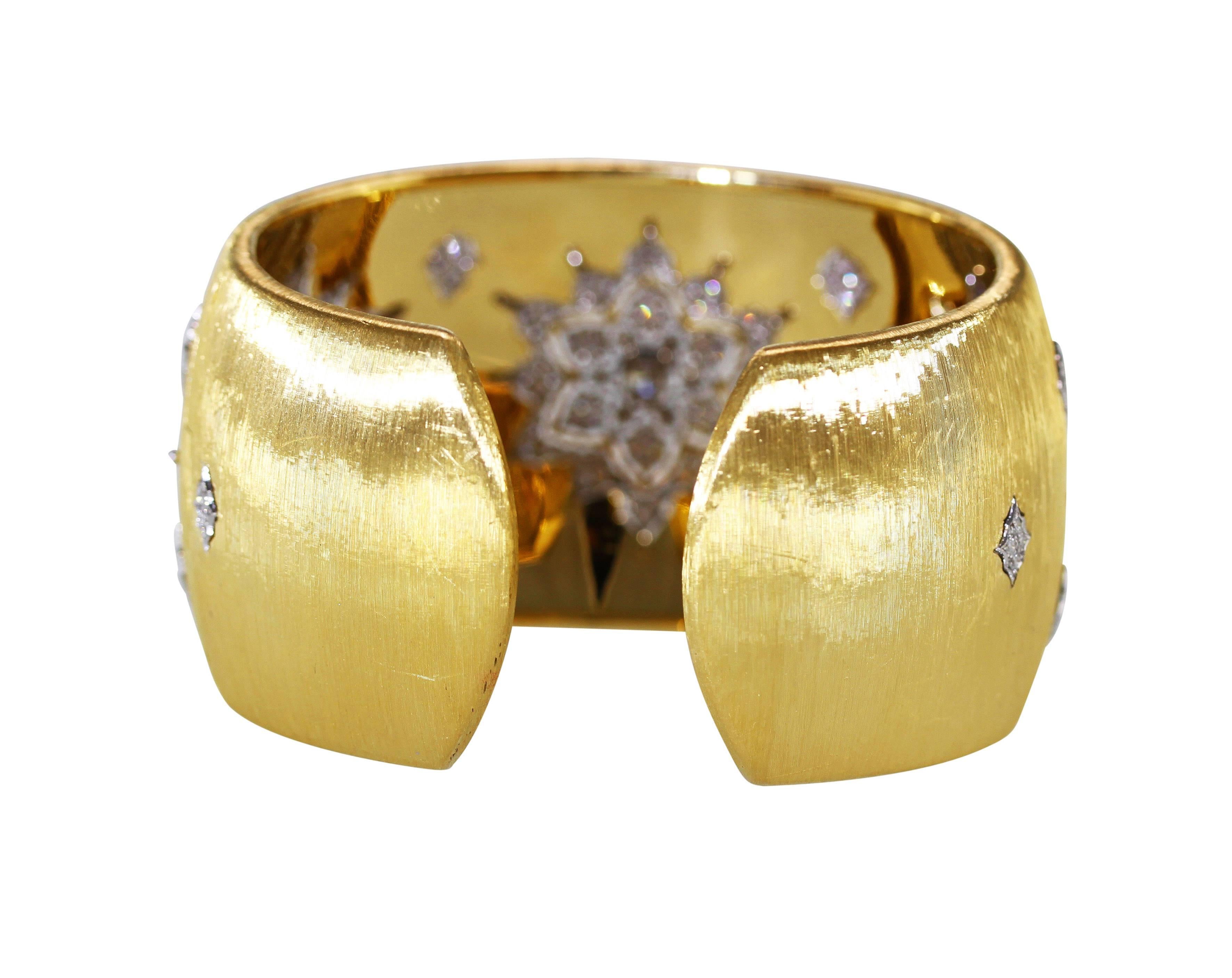 Buccellati Diamond Gold Wide Cuff Bracelet In Excellent Condition In Atlanta, GA