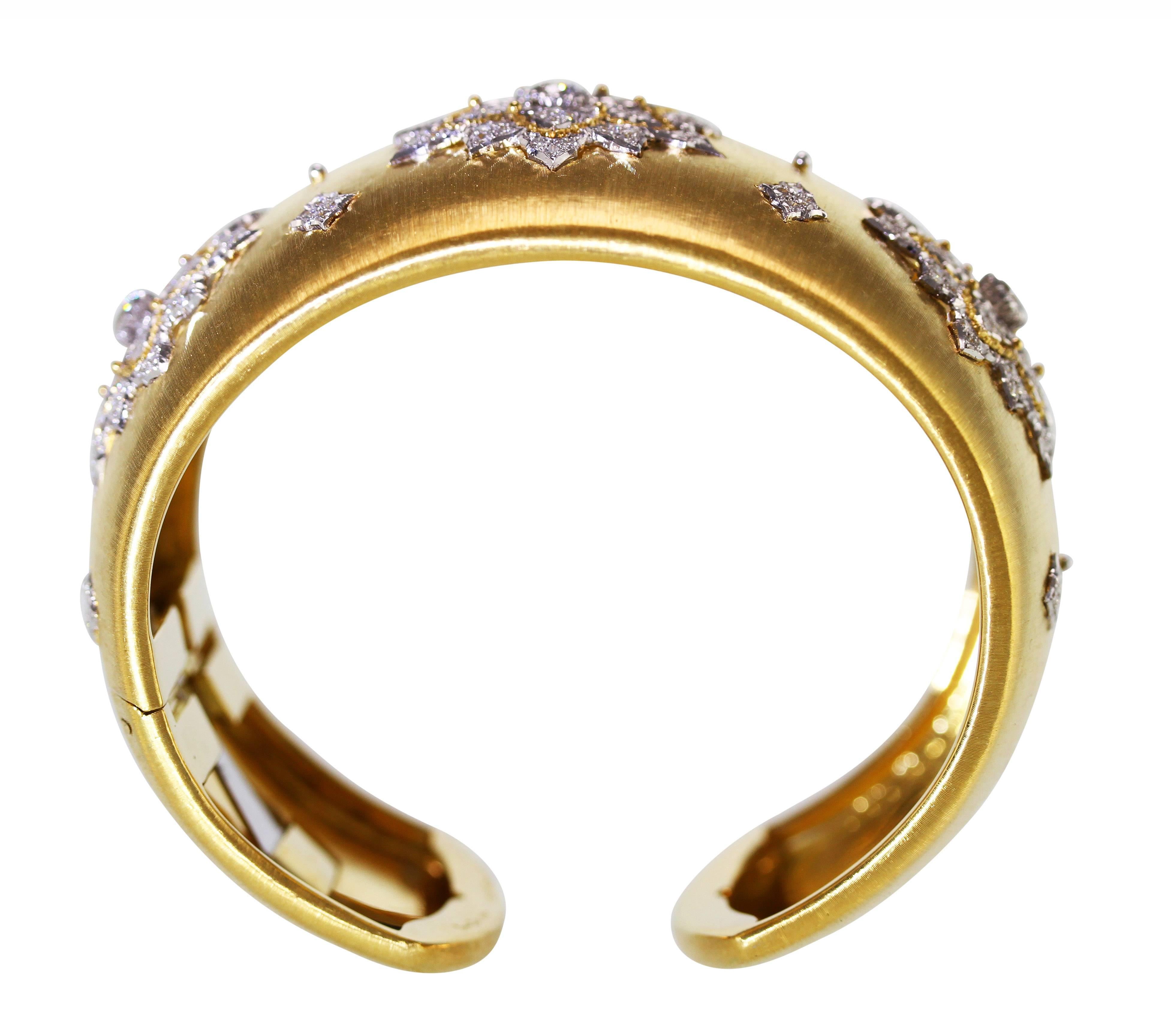 Women's or Men's Buccellati Diamond Gold Wide Cuff Bracelet