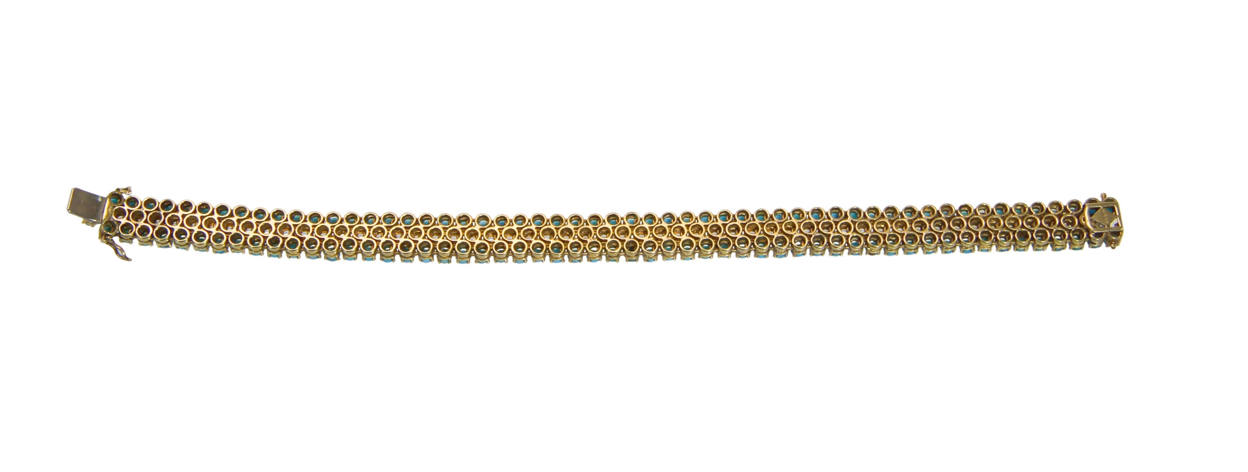 Women's or Men's 1970s Bulgari Turquoise Diamond Gold Bracelet i