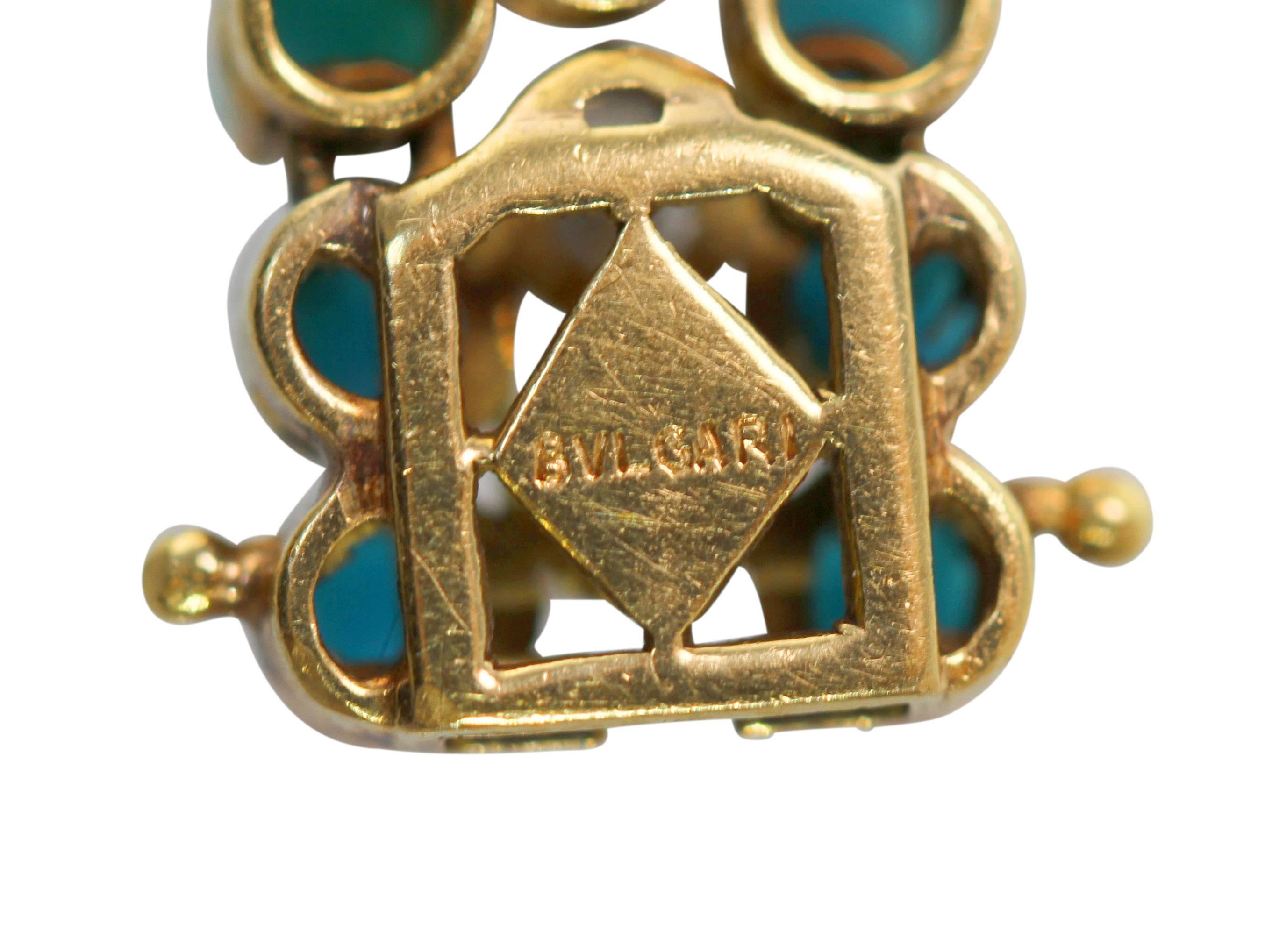 1970s Bulgari Turquoise Diamond Gold Bracelet i 1