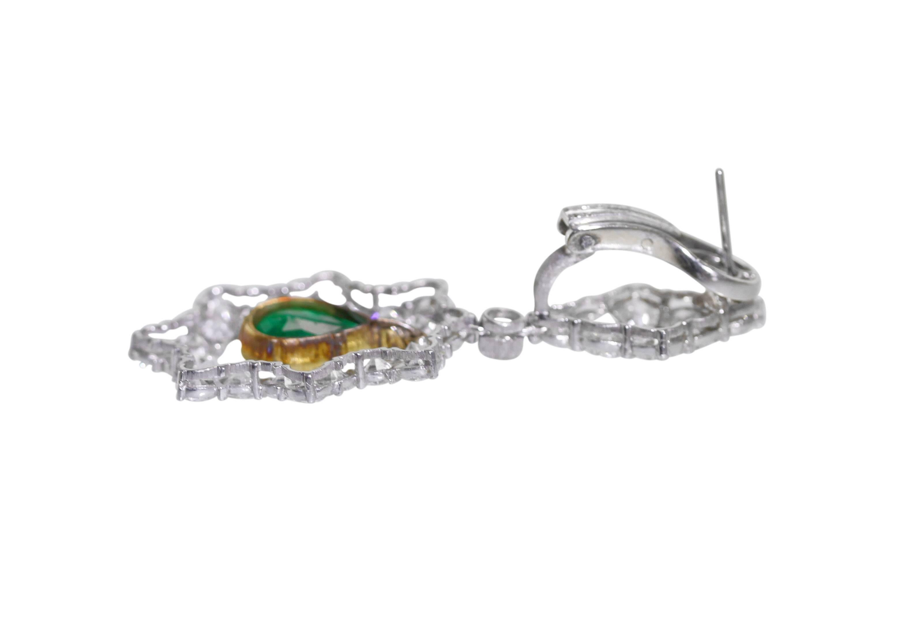 Buccellati Emerald Diamond Two Color Gold Pendant Earclips In Excellent Condition In Atlanta, GA