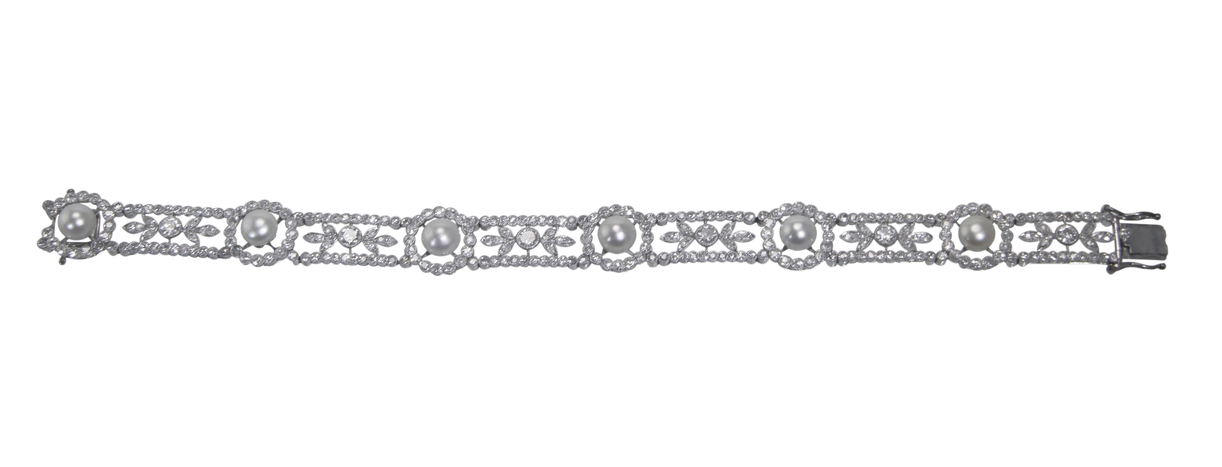 Belle Époque Belle Epoque GIA Cert Natural Pearl Diamond Platinum Bracelet