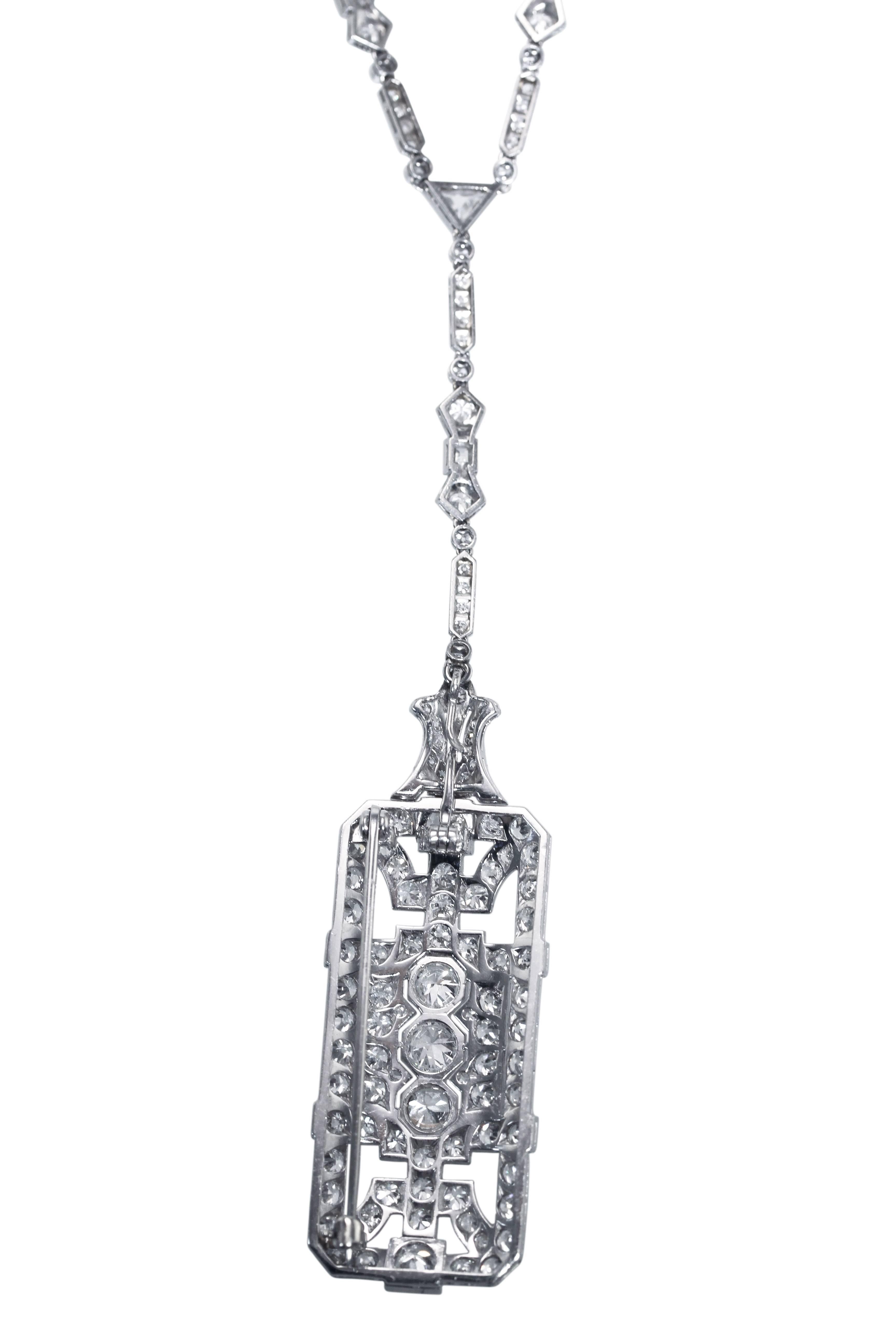 Art Deco Diamond and Platinum Convertible Longchain Necklace In Excellent Condition In Atlanta, GA