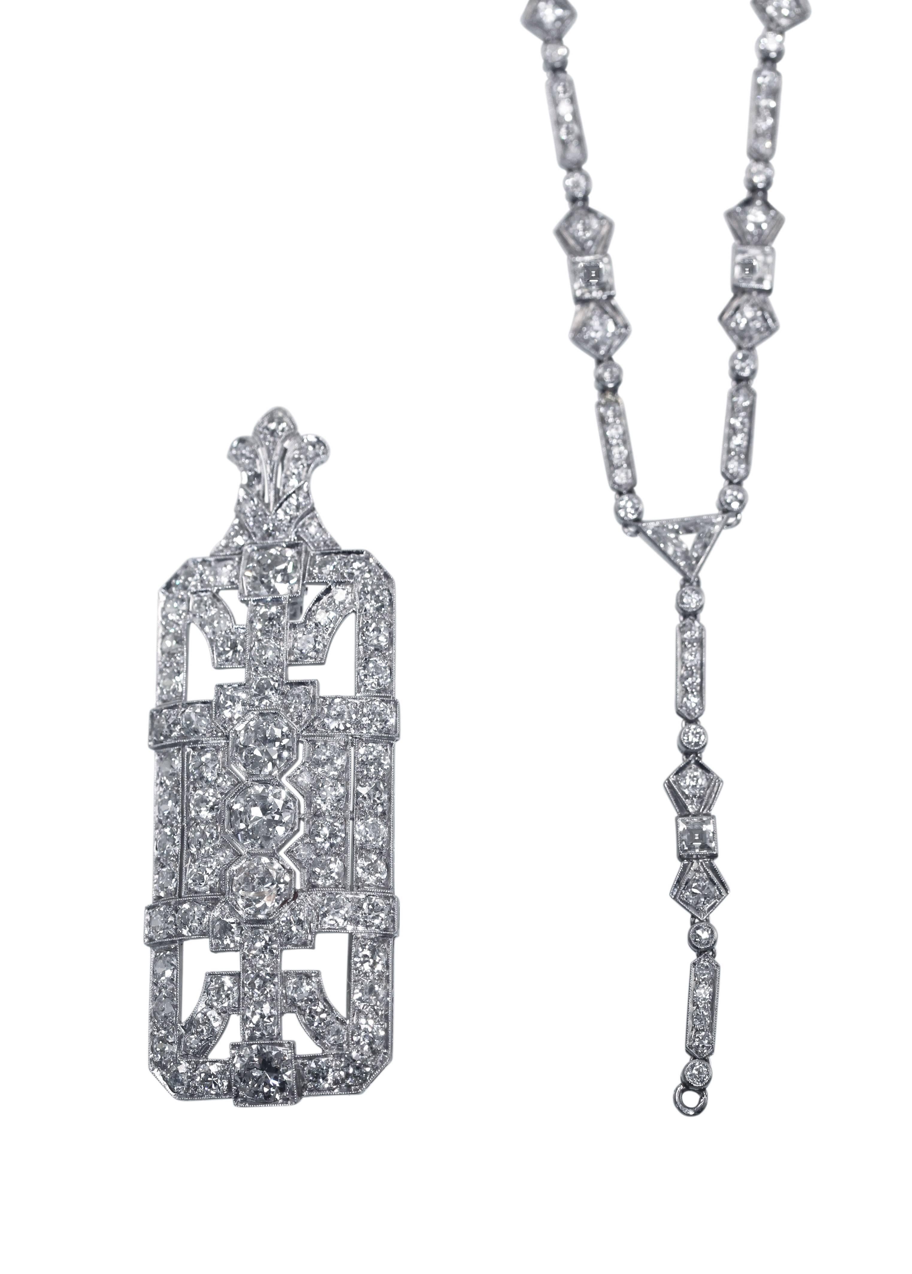 Art Deco Diamond and Platinum Convertible Longchain Necklace 1