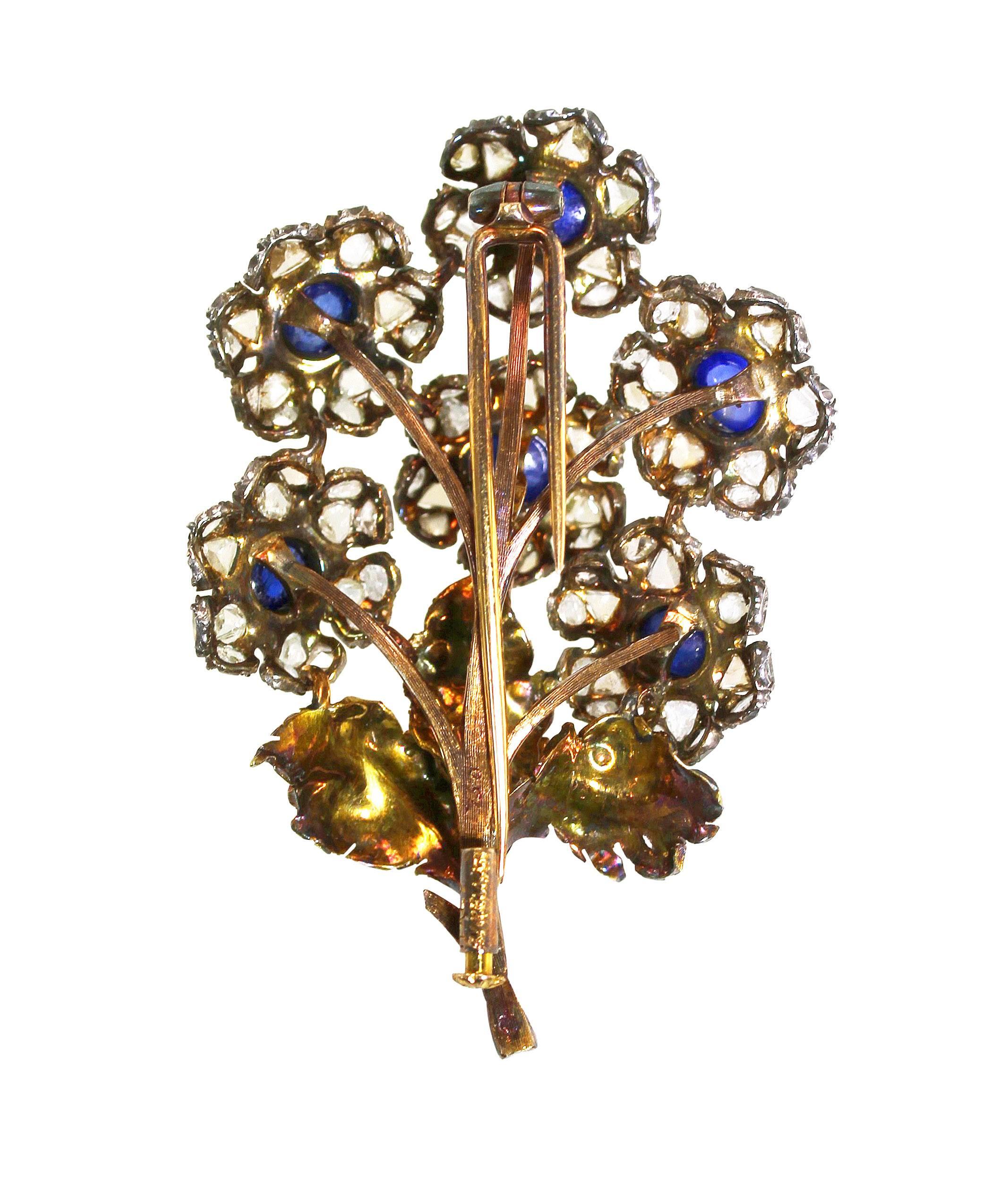 Rare 1930s Mario Buccellati Sapphire and Diamond Flower Brooch In Excellent Condition For Sale In Atlanta, GA