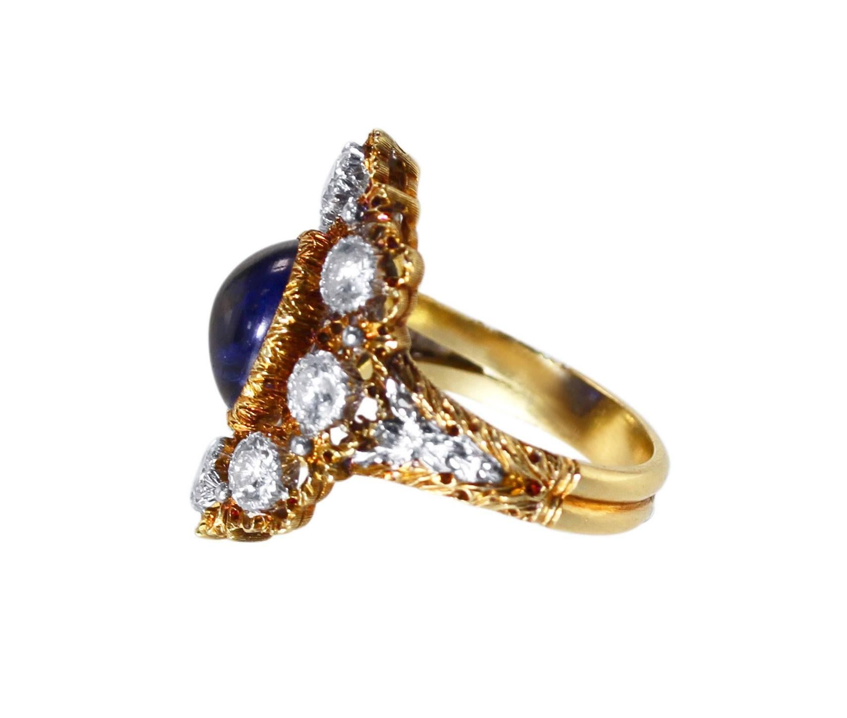 1950s Buccellati Sapphire and Diamond Ring In Excellent Condition For Sale In Atlanta, GA