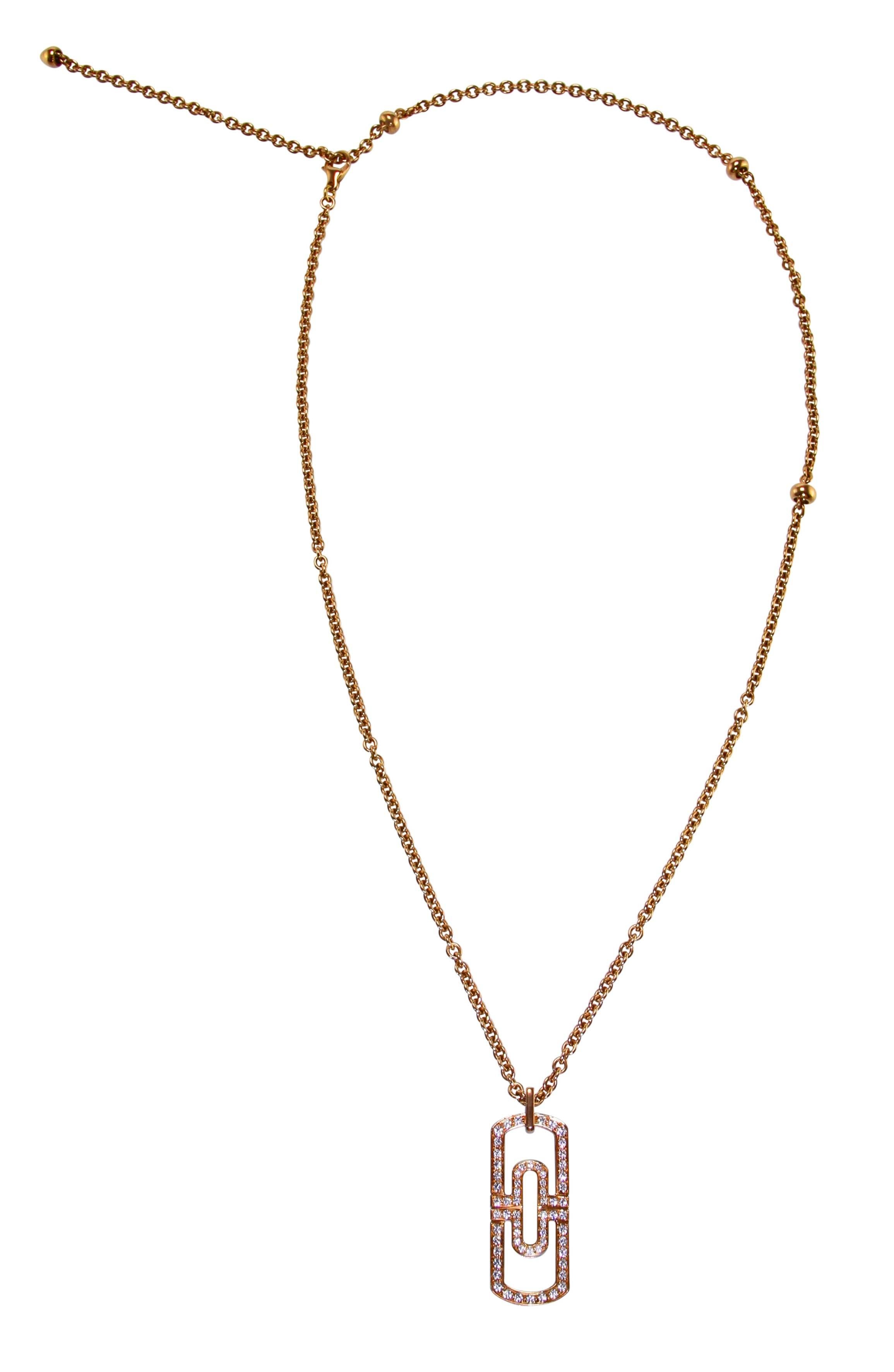 Bulgari Diamond and Pink Gold 'Parentesi' Pendant Necklace Like New In Excellent Condition In Atlanta, GA