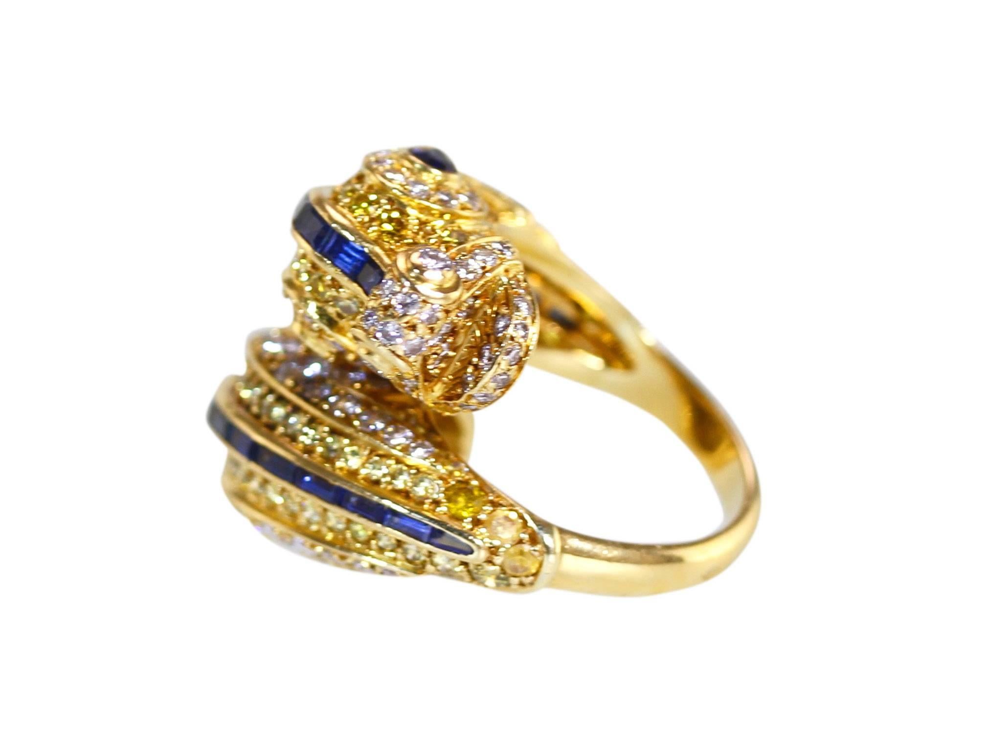 Women's or Men's Cartier Paris Chimera Fancy Yellow Diamond Sapphire Gold Ring