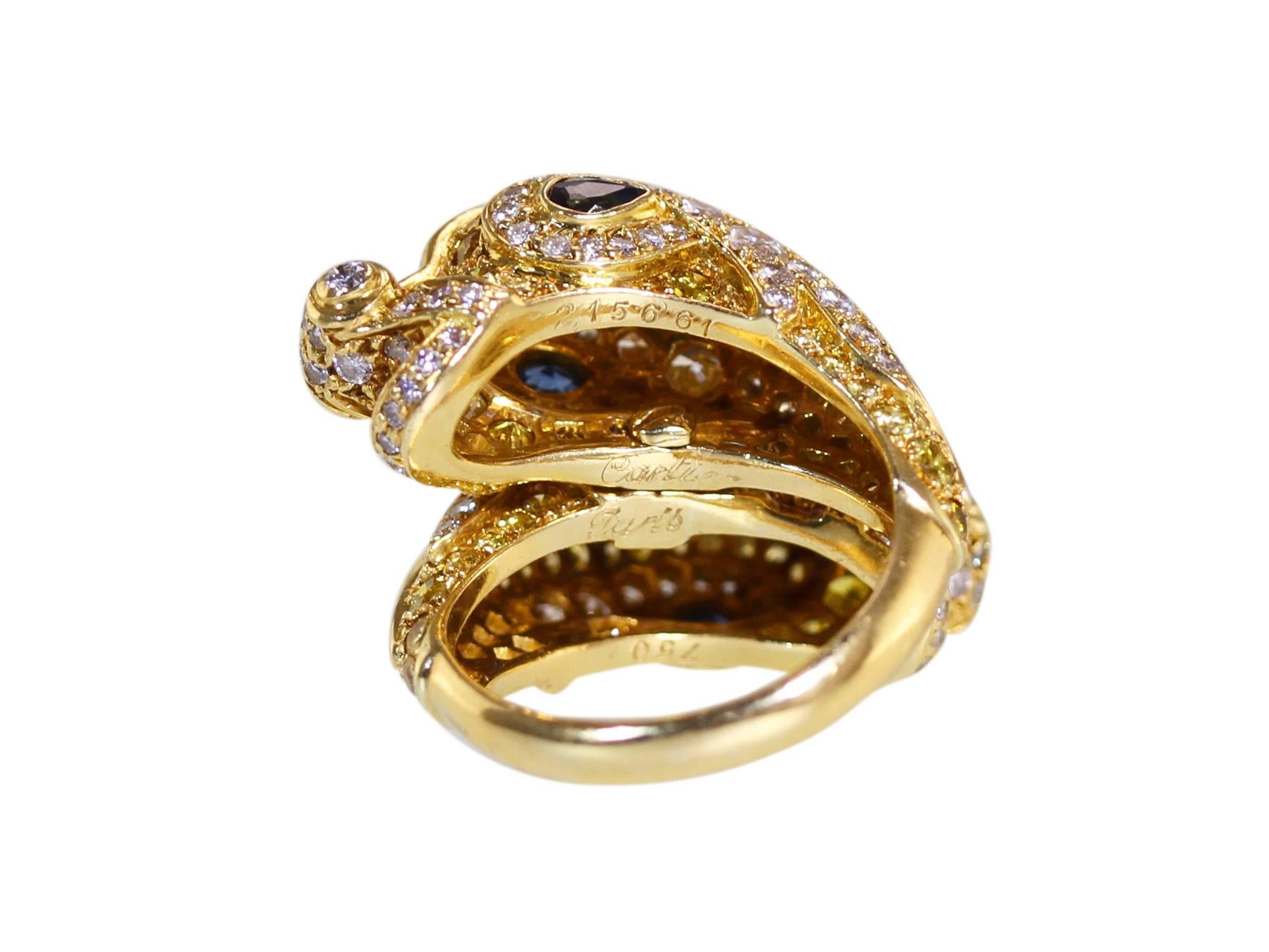Cartier Paris Chimera Fancy Yellow Diamond Sapphire Gold Ring 1