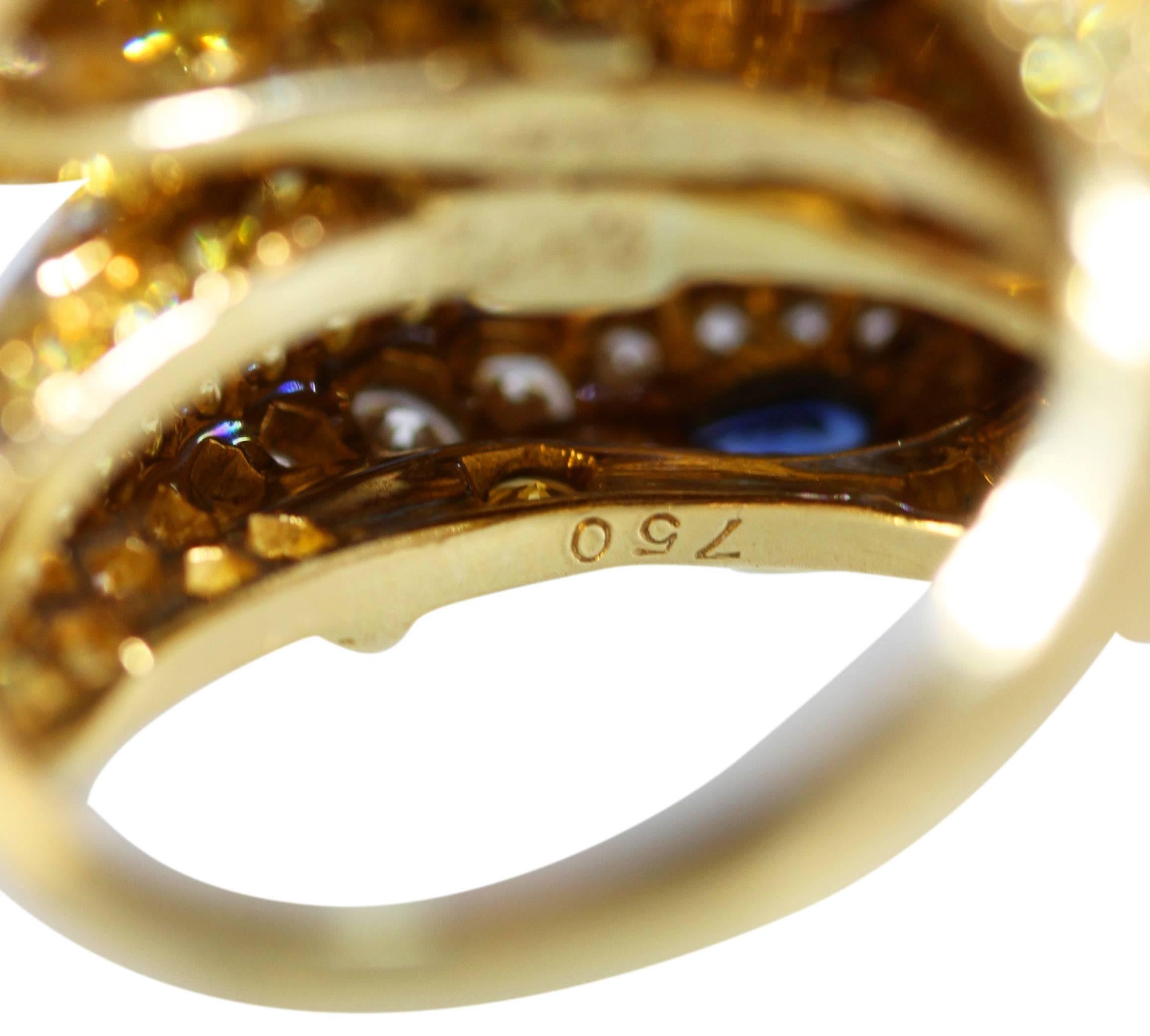 Cartier Paris Chimera Fancy Yellow Diamond Sapphire Gold Ring 3