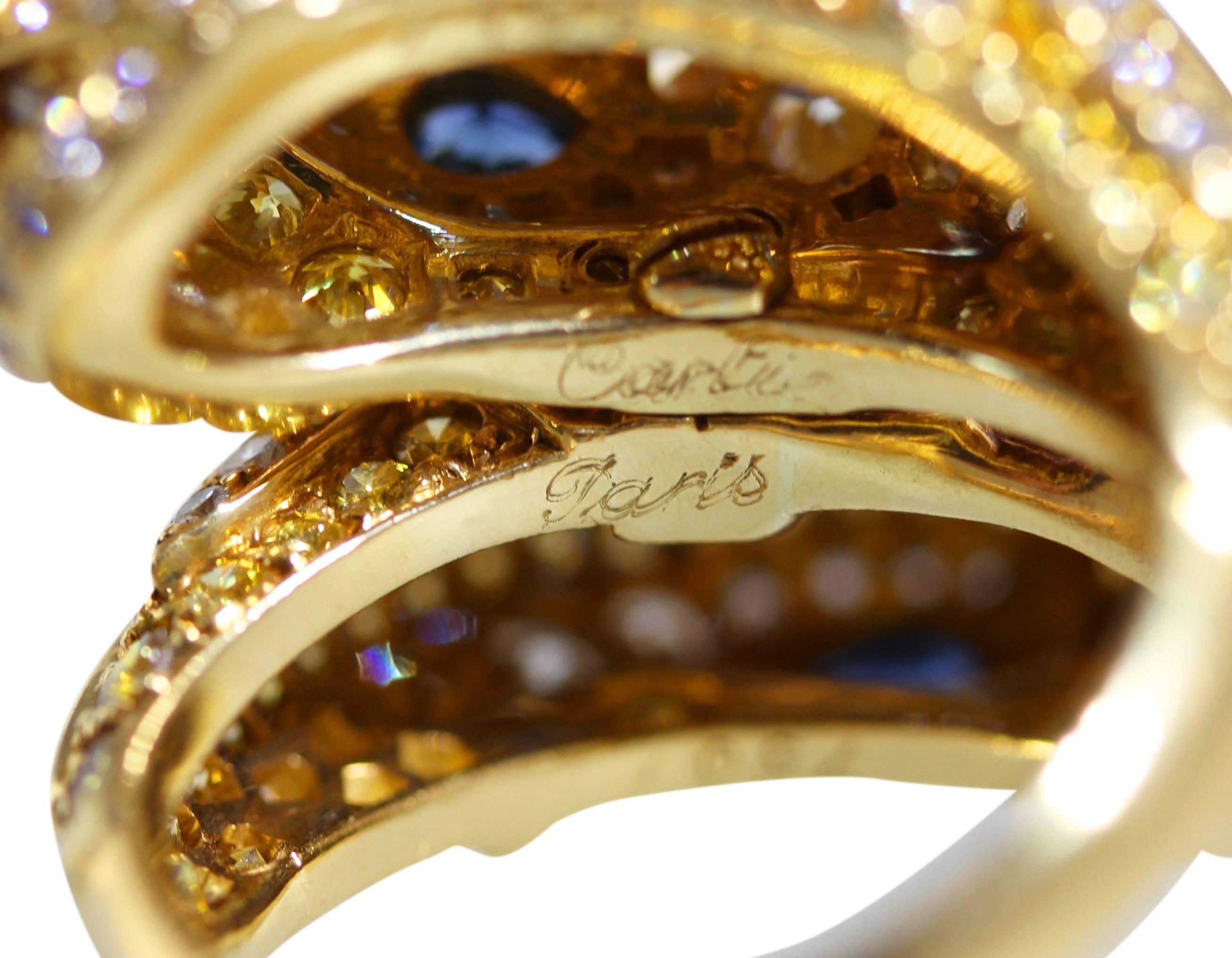 Cartier Paris Chimera Fancy Yellow Diamond Sapphire Gold Ring 2